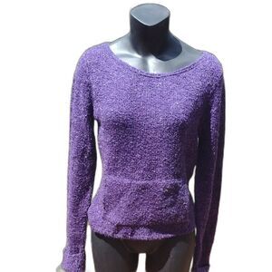 Bulldog Purple Long Sleeve Pullover Sweater with Kangaroo Pocket Size Medium